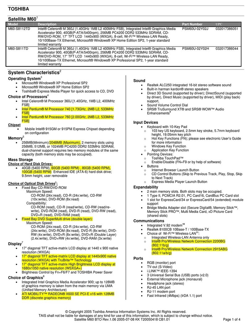 Toshiba M60-S8112TD User manual