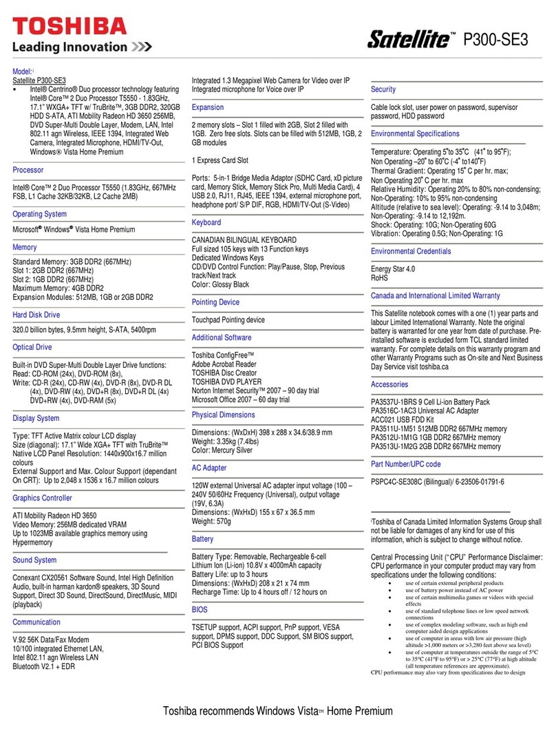 Toshiba Satellite P300-SE3 User manual