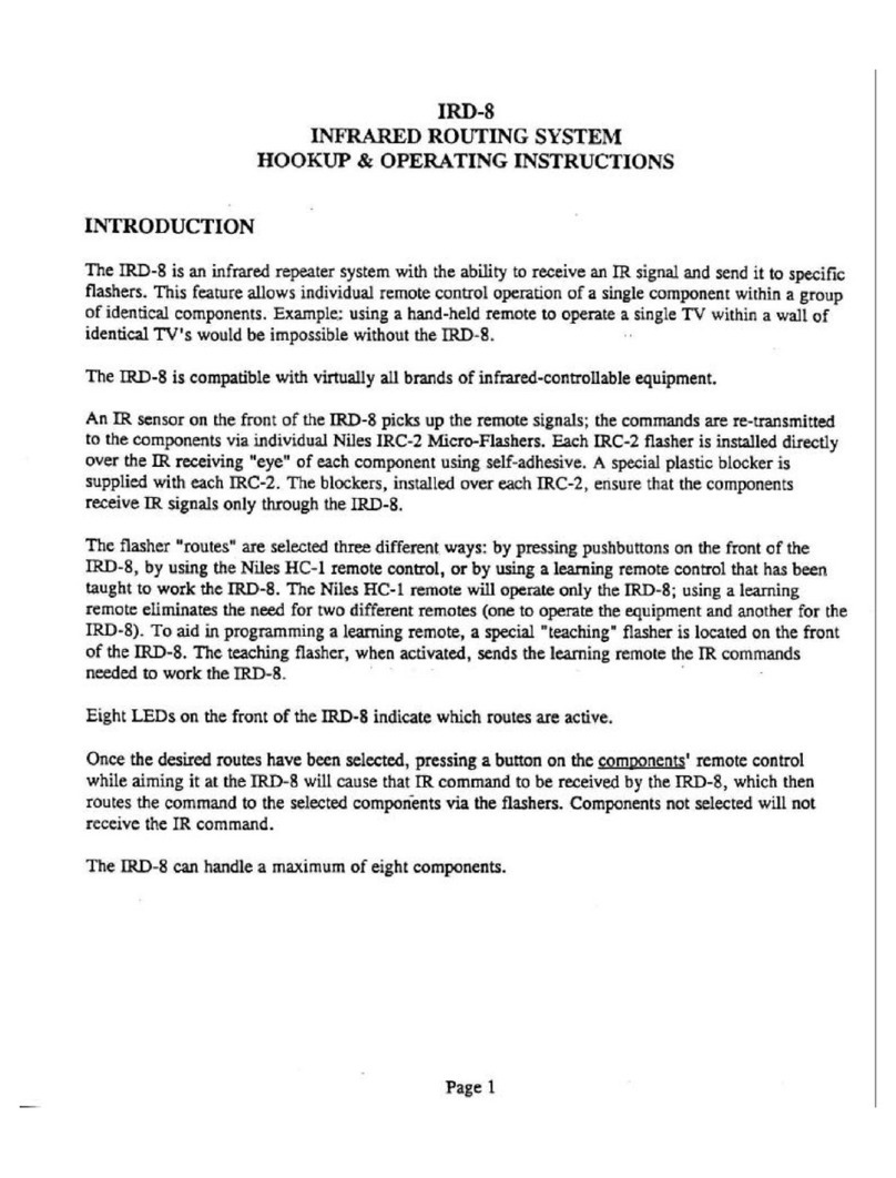 Niles IRD-8 User manual