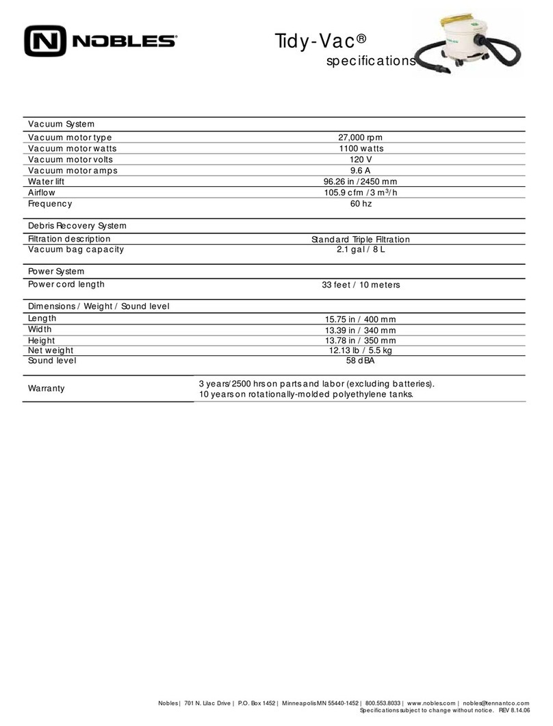 Nobles Tidy Vac Specifications