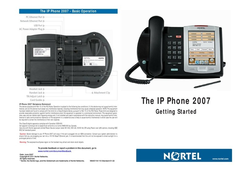Nortel IP Phone 2007 Specification sheet
