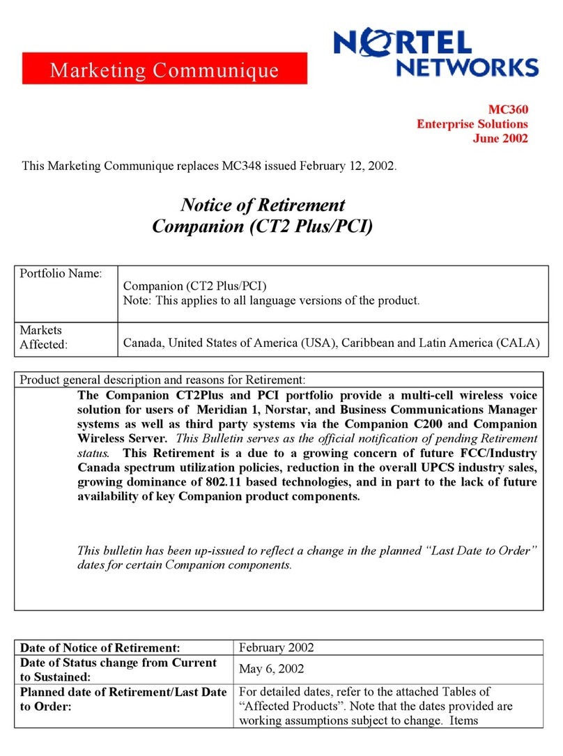 Nortel Meridian Companion Product support bulletin