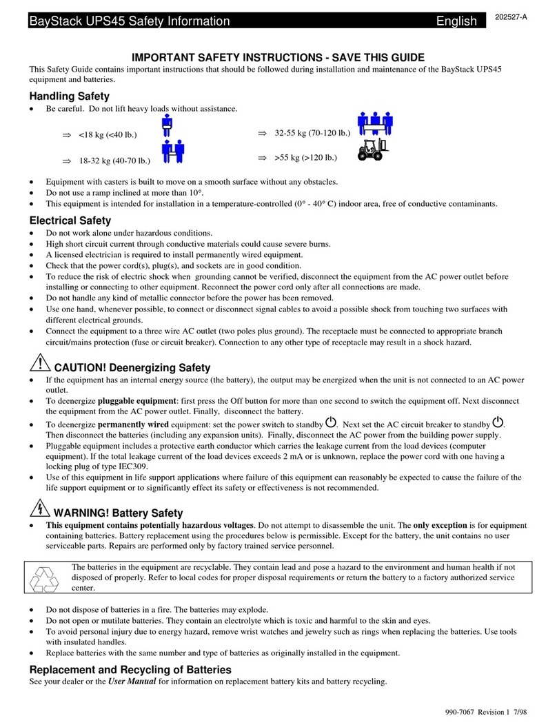 Nortel BayStack UPS45 Safety information