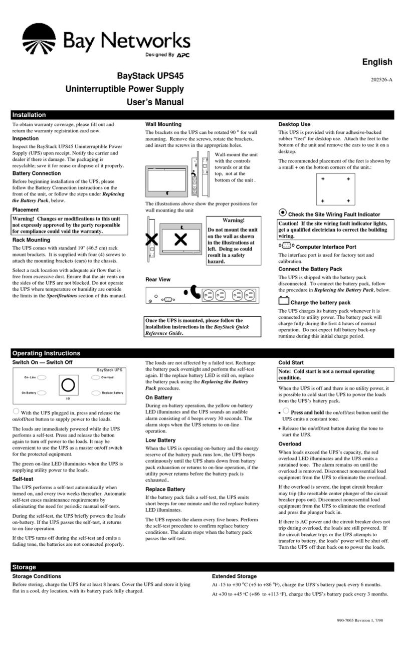 Bay Networks BayStack UPS45 user manual Bay Networks BayStack UPS45 user manual