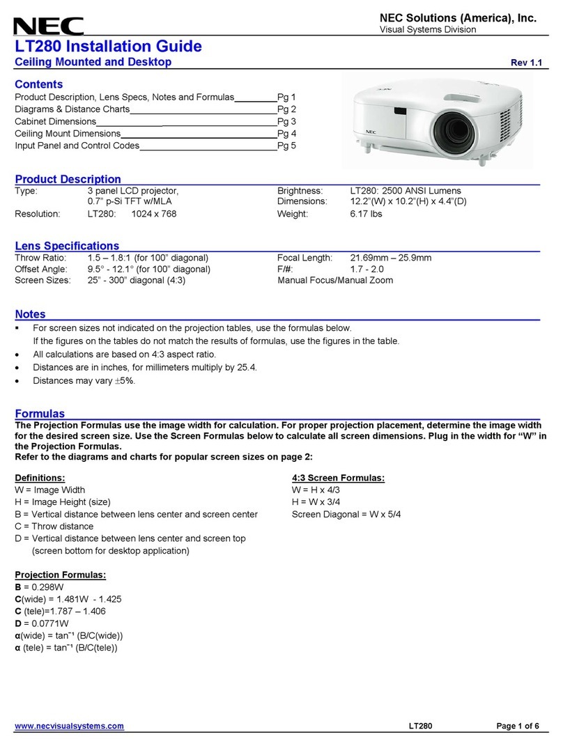 NEC MultiSync LT280 installation guide