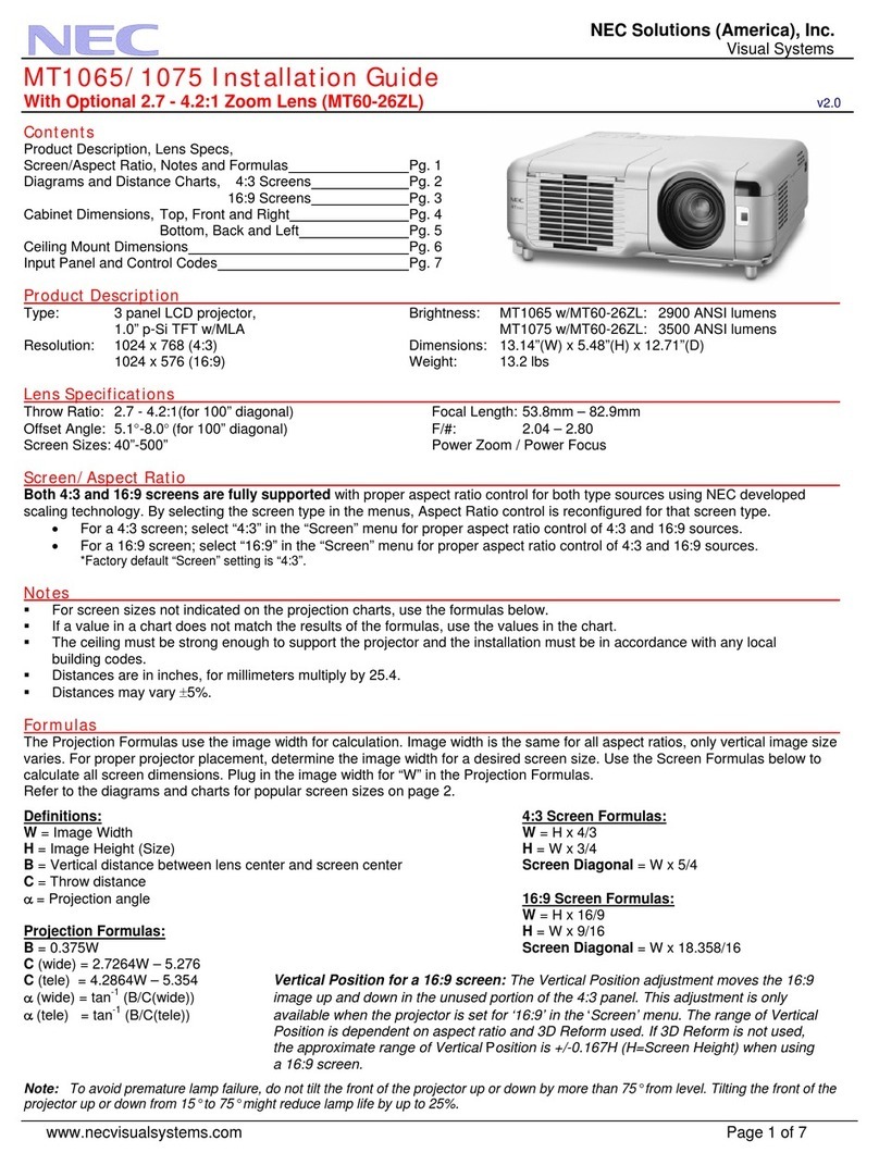 NEC MT1065 - MultiSync XGA LCD Projector User manual