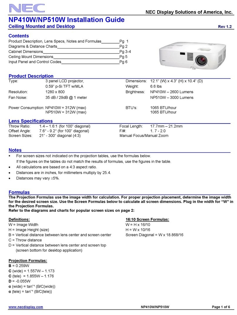 NEC NP410W WXGA installation guide