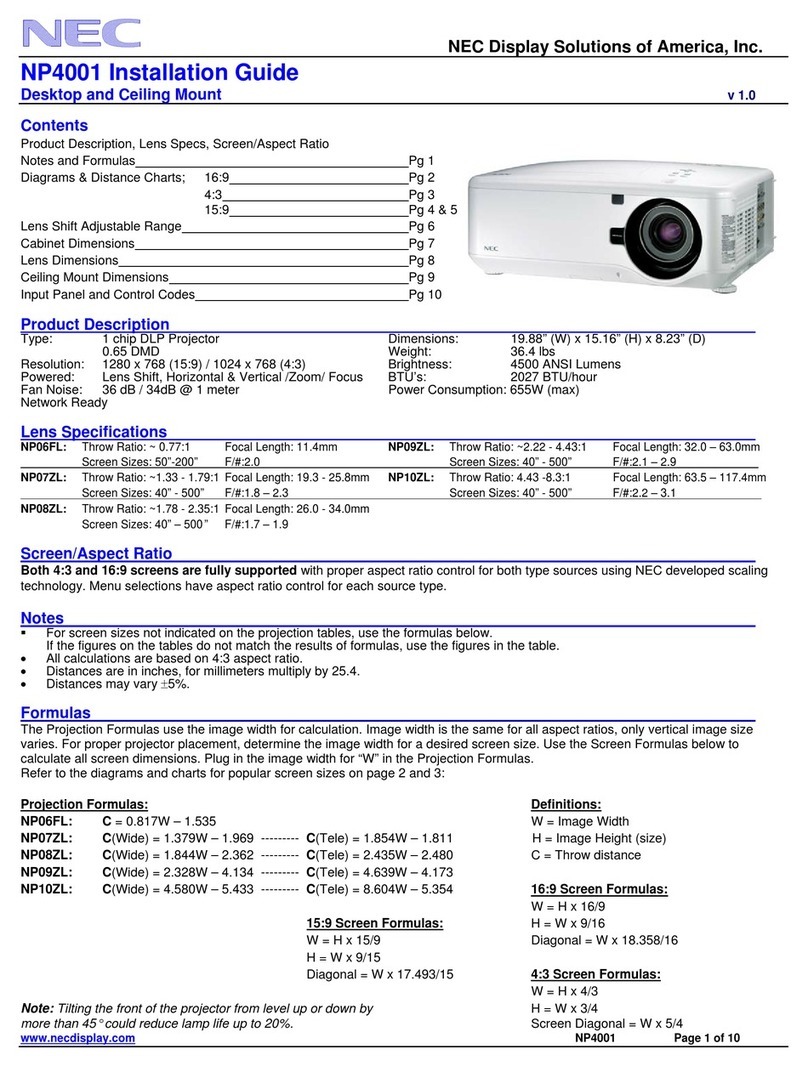 NEC NP4001 installation guide