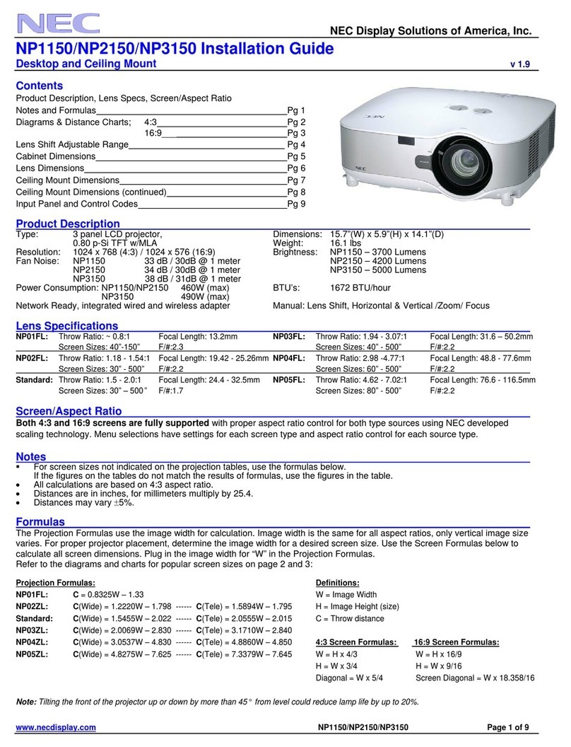 NEC NP2150 Series installation guide