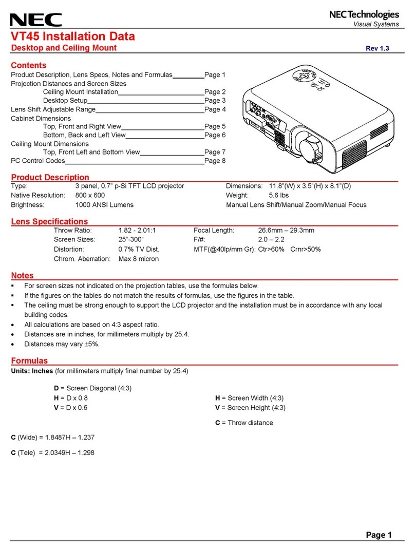 NEC VT45 Installation data