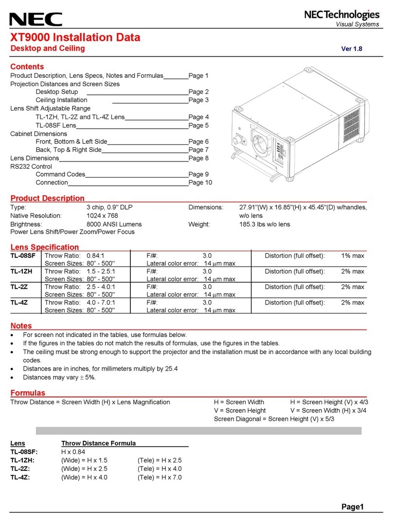 NEC Nighthawk XT9000 Installation data