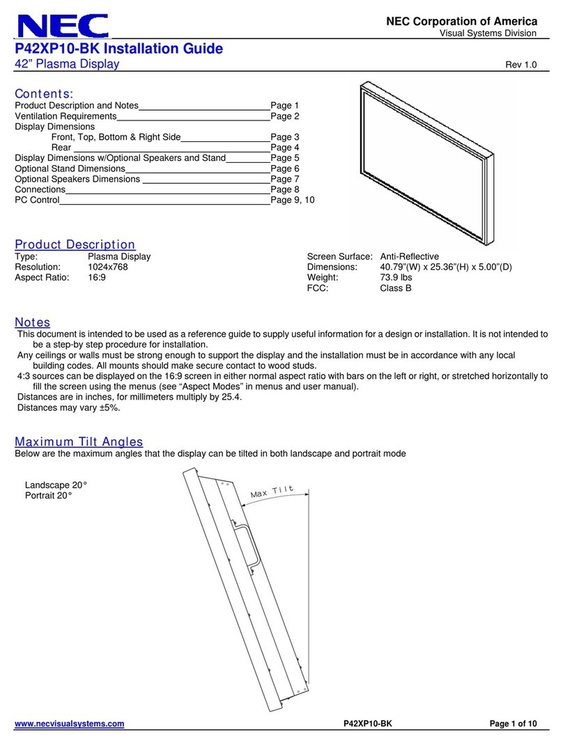 NEC 42XP10 - PlasmaSync - 42" Plasma Panel User manual NEC 42XP10 - PlasmaSync - 42" Plasma Panel User manual