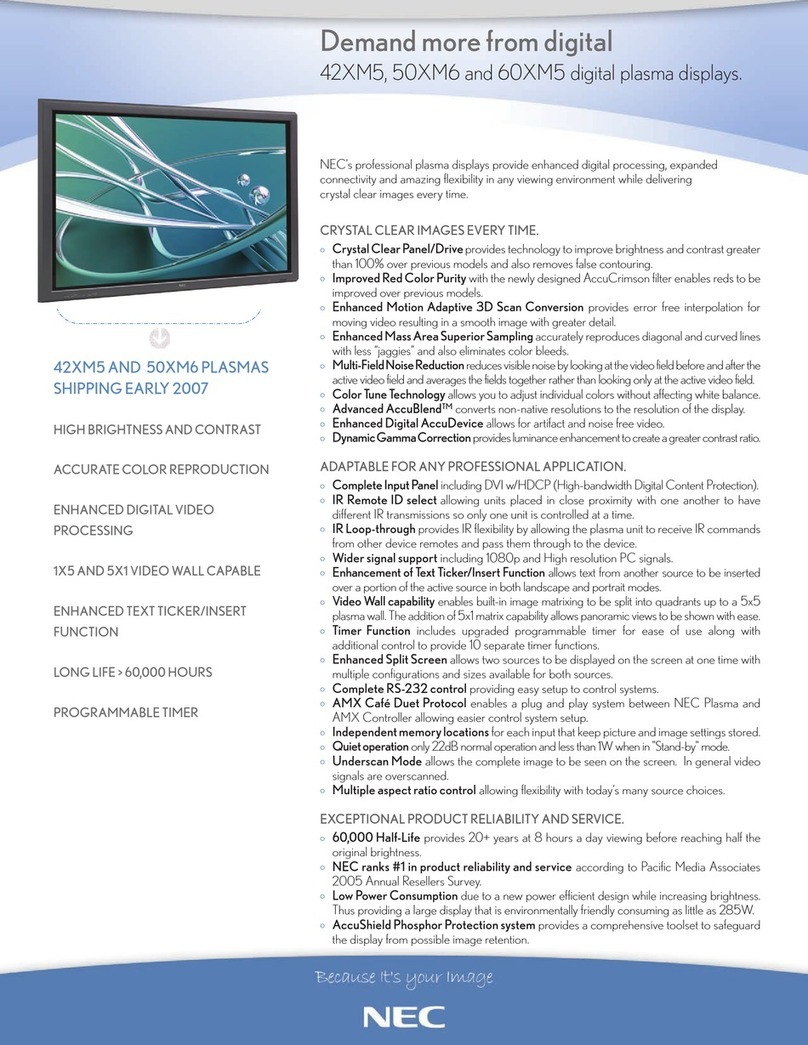 NEC 42XM5 - PlasmaSync - 42" Plasma Panel User manual
