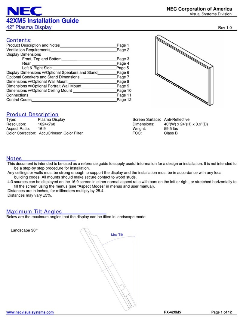 NEC 42XM5 - PlasmaSync - 42" Plasma Panel User manual