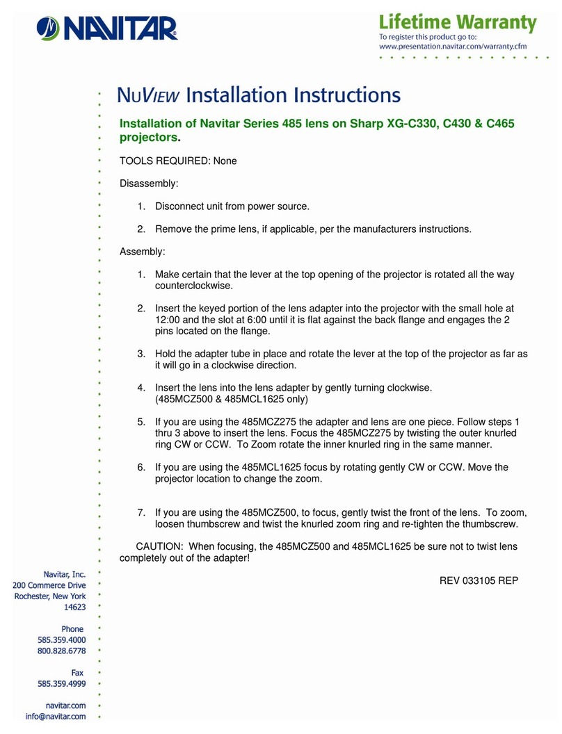 Navitar NuView 485MCL1625 User manual Navitar NuView 485MCL1625 User manual