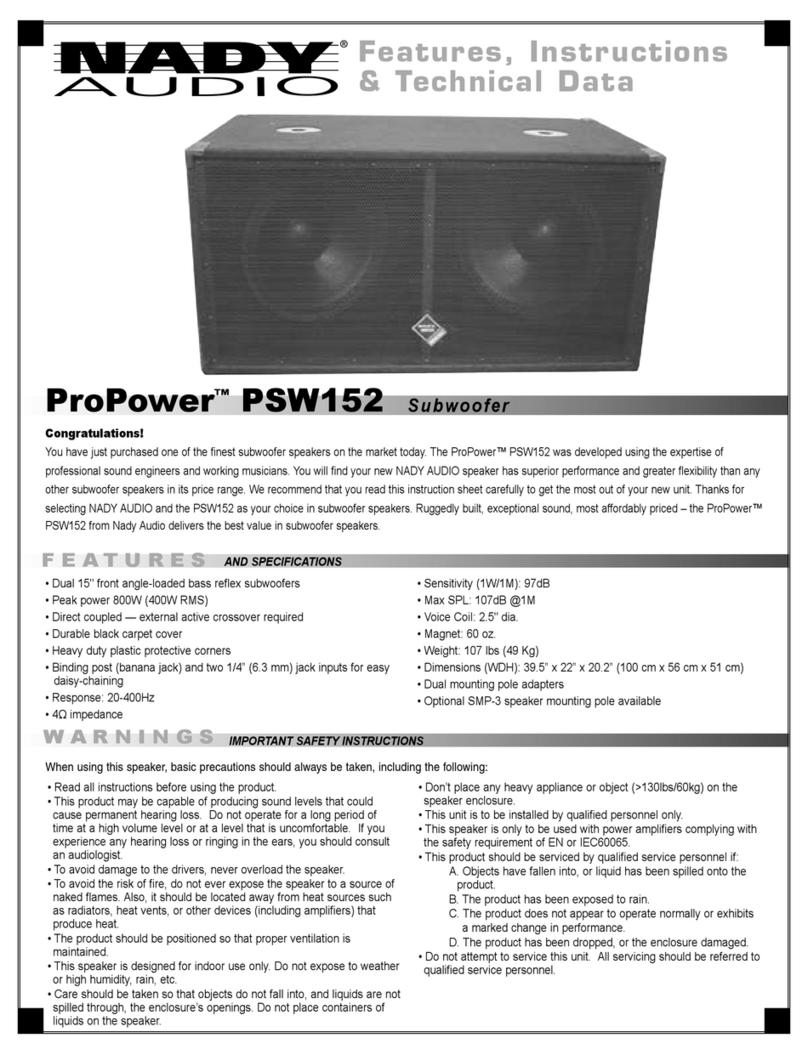 Nady Audio ProPower PSW152 Features, instructions & technical data