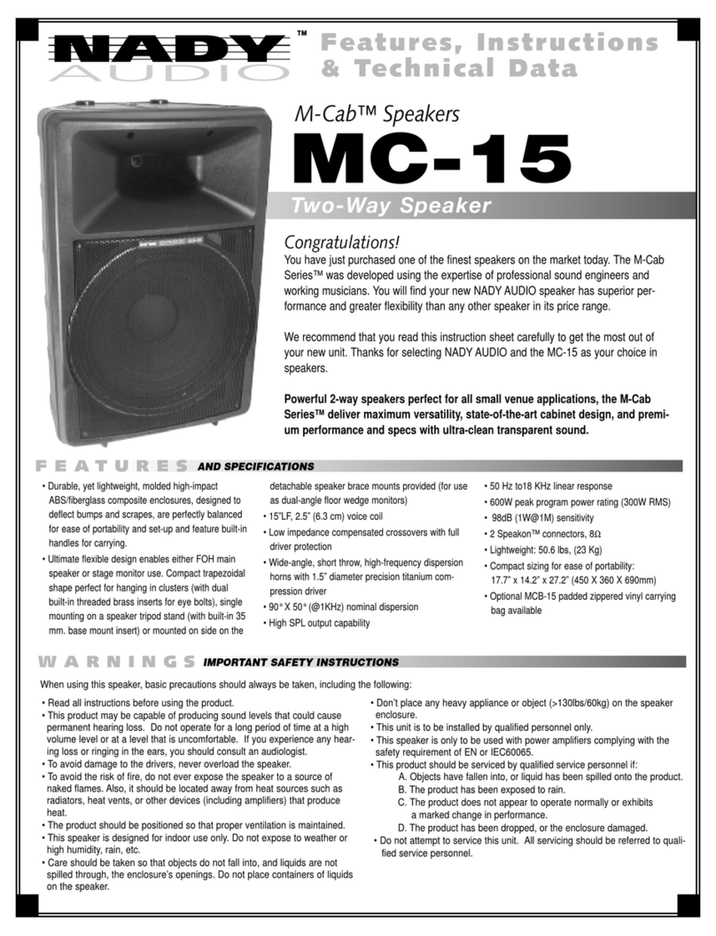 Nady Audio M-Cab MC-15 Features, instructions & technical data Nady Audio M-Cab MC-15 Features, instructions & technical data