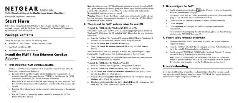 NETGEAR FA511 - 32-bit CardBus PC Card Mobile installation guide