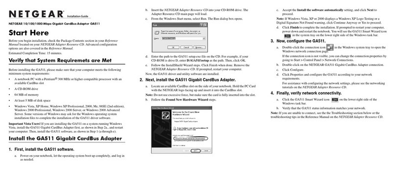 NETGEAR GA511 - Gigabit Ethernet PC Card User manual