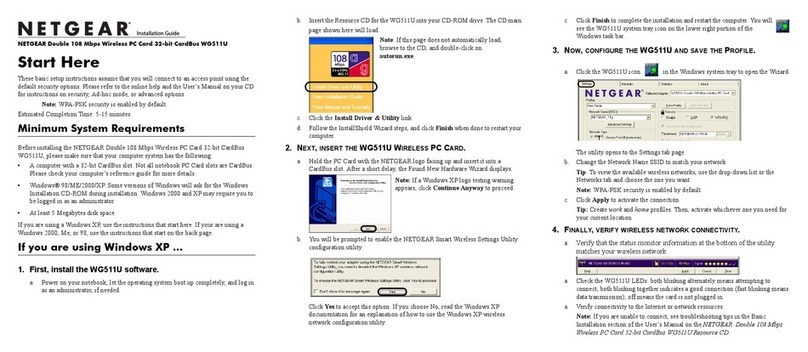 NETGEAR WG511U - Double 108Mbps Wireless A+G PC Card User manual
