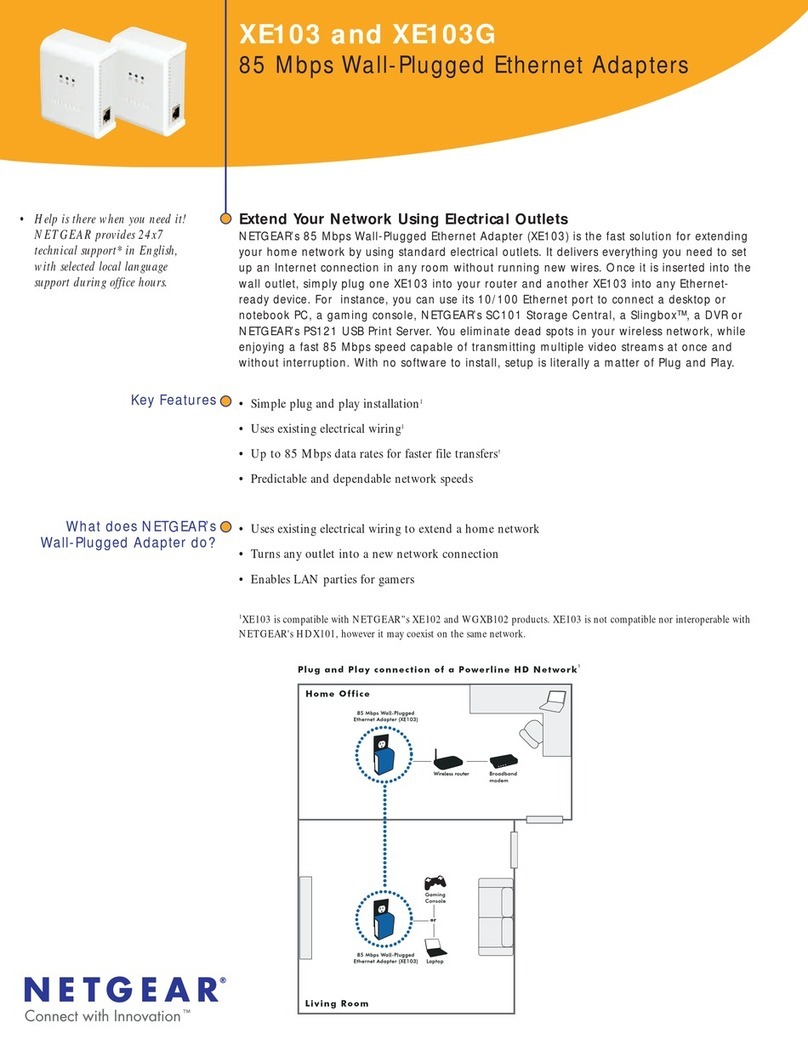 NETGEAR 85 Mbps Wall-Plugged Ethernet Adapter XE103 User manual NETGEAR 85 Mbps Wall-Plugged Ethernet Adapter XE103 User manual
