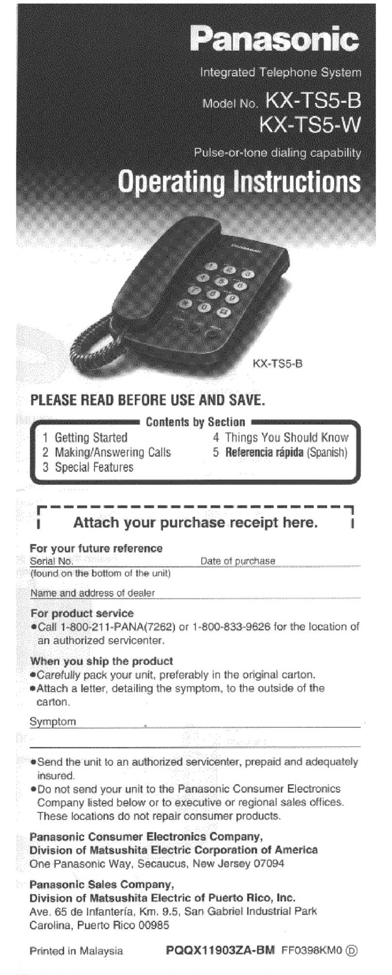 Panasonic KX-TS5 user guide