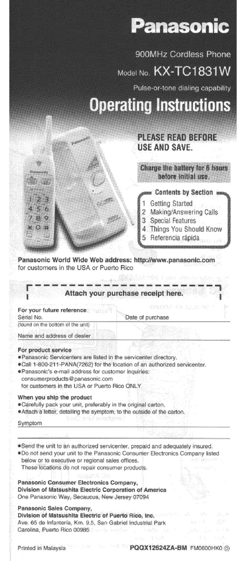 Panasonic KX-TC1831W user guide