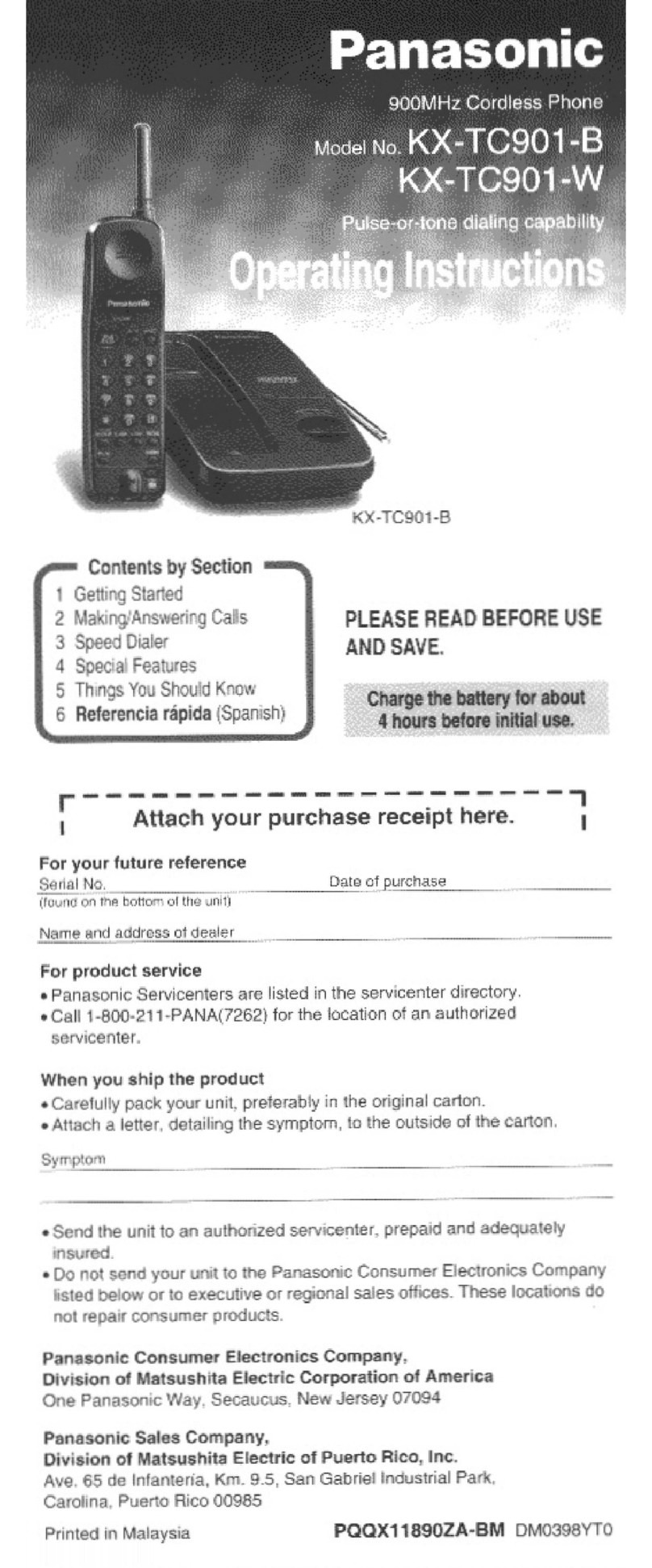 Panasonic KX-TC901 user guide