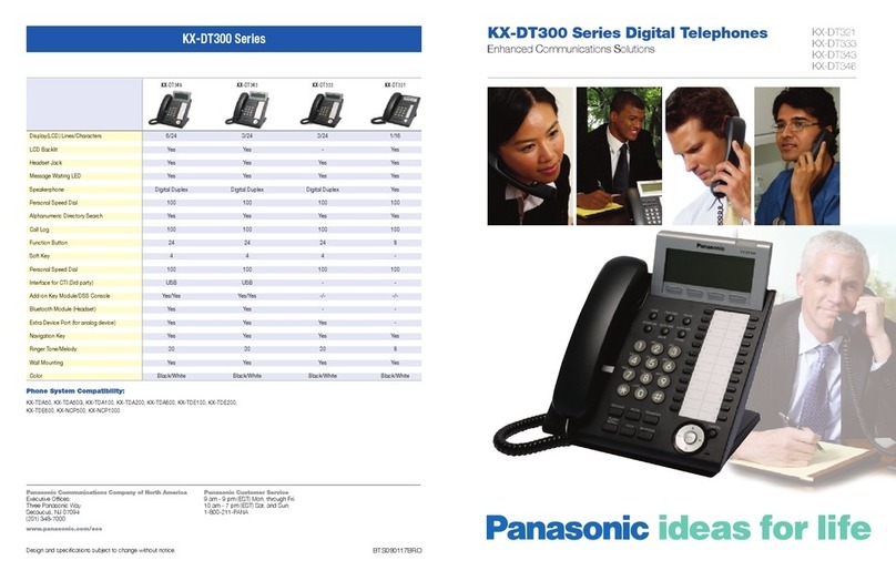 Panasonic KXDT346 - DIGITAL PROPRIETARY TELEPHONE Specifications