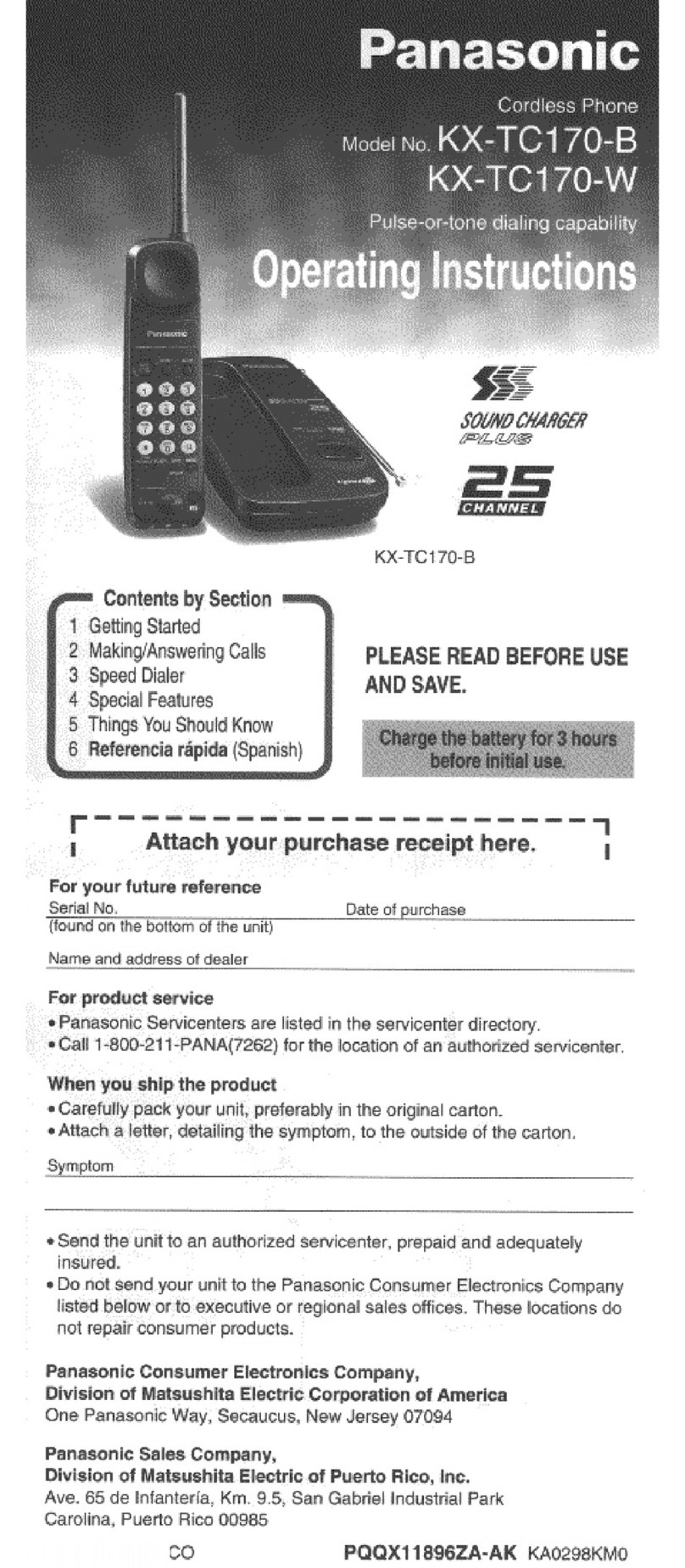 Panasonic KX-TC170-B User manual