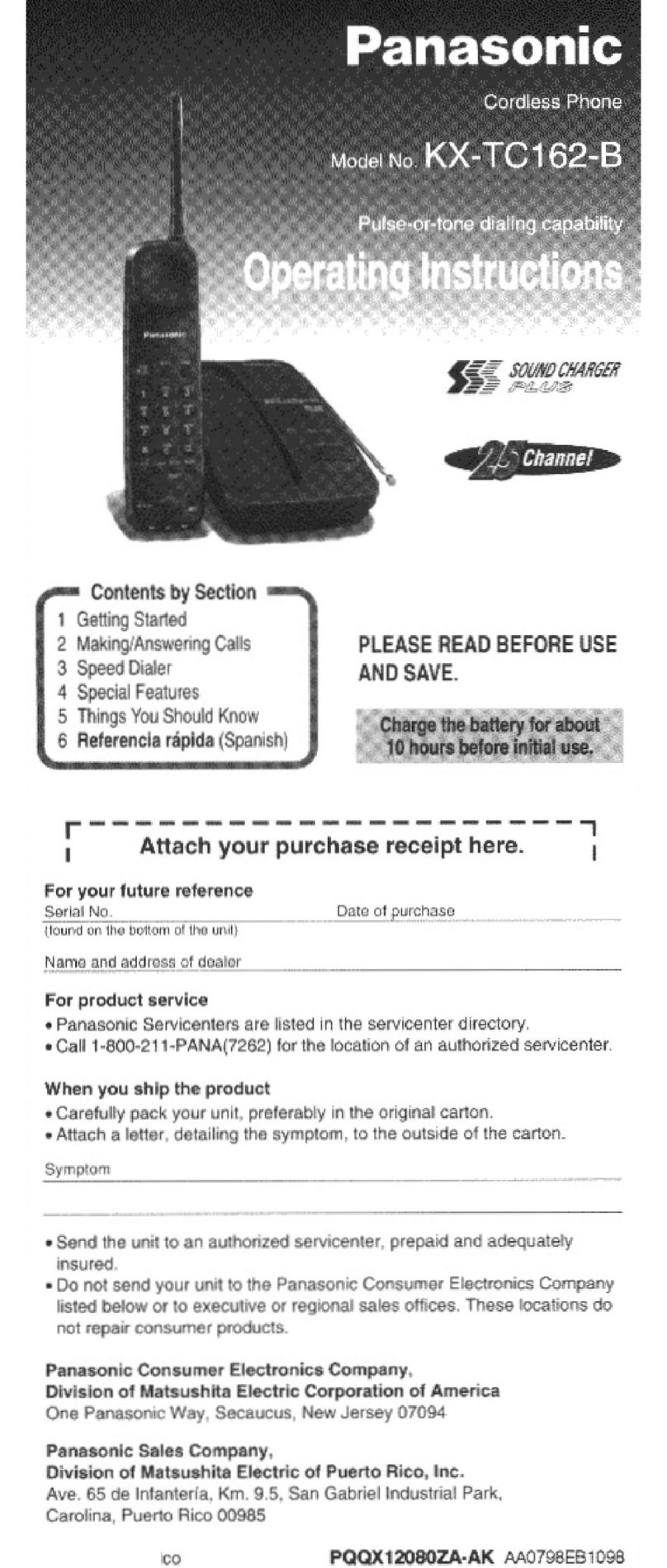 Panasonic KX-TC162-B User manual