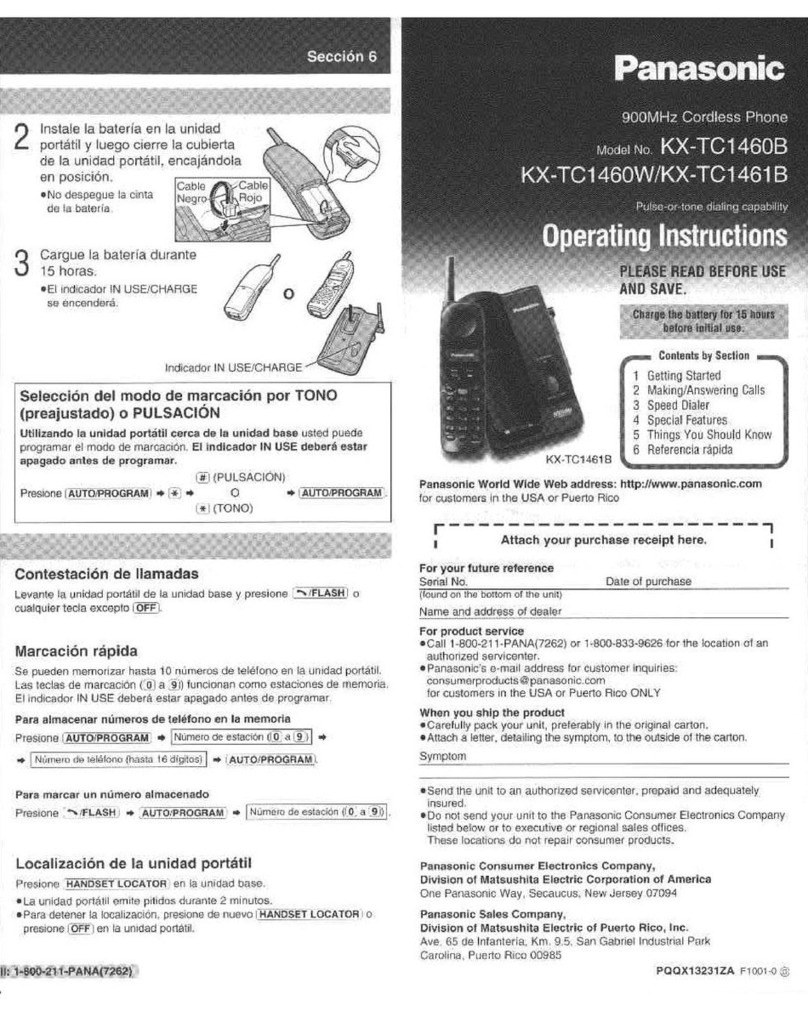 Panasonic KX-TC1461B - Cordless Telephone User manual