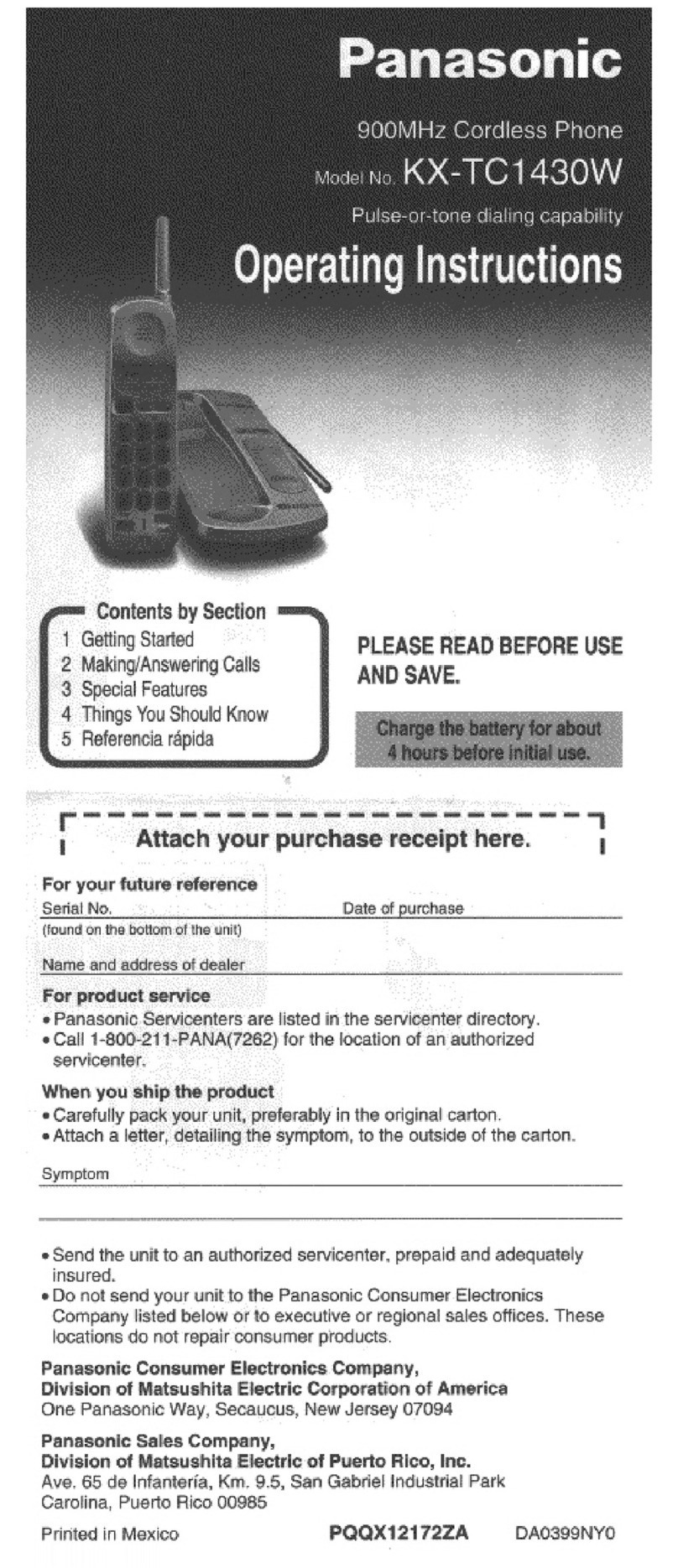Panasonic KX-TC1430W user guide