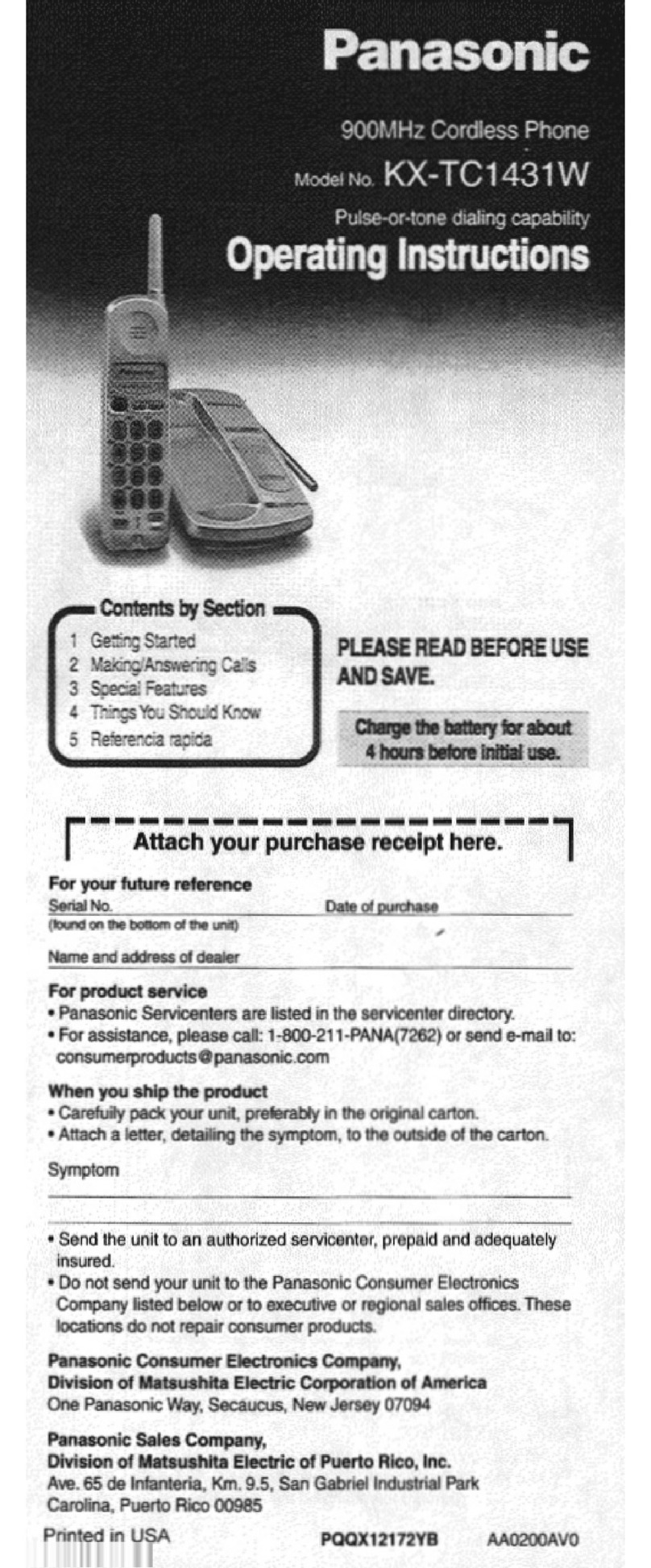 Panasonic KX-TC1431W user guide