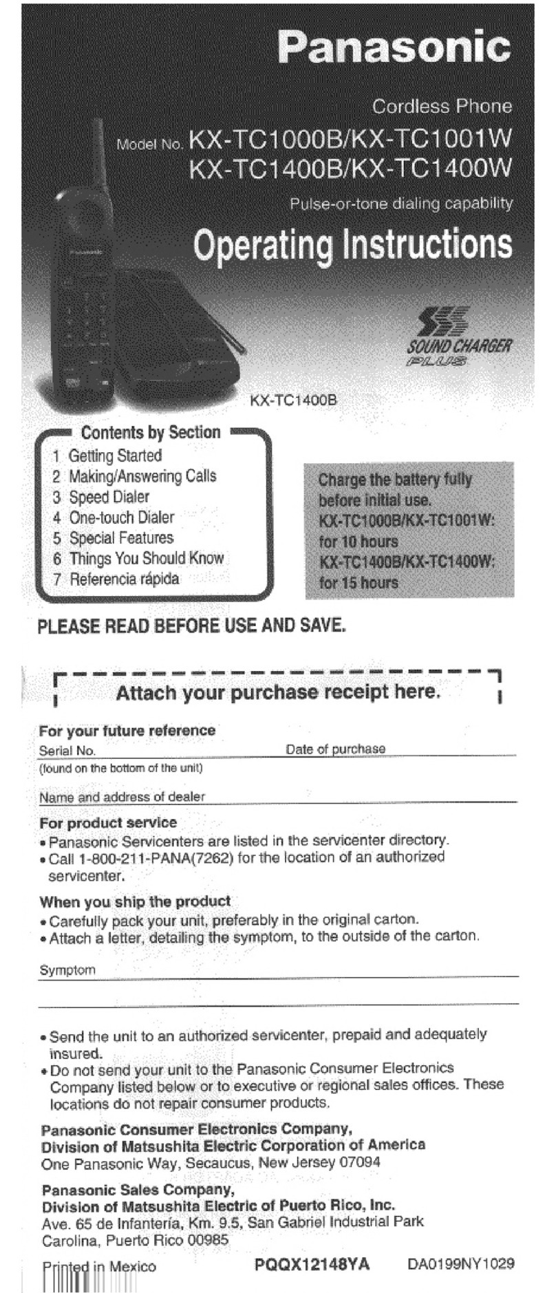 Panasonic KX-TC1000B User manual