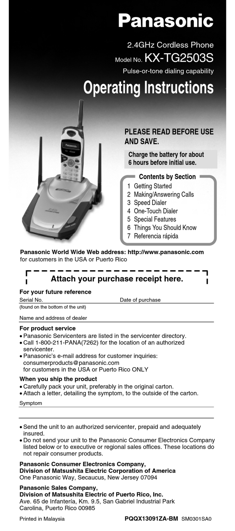 Panasonic KX-TG2503S User manual