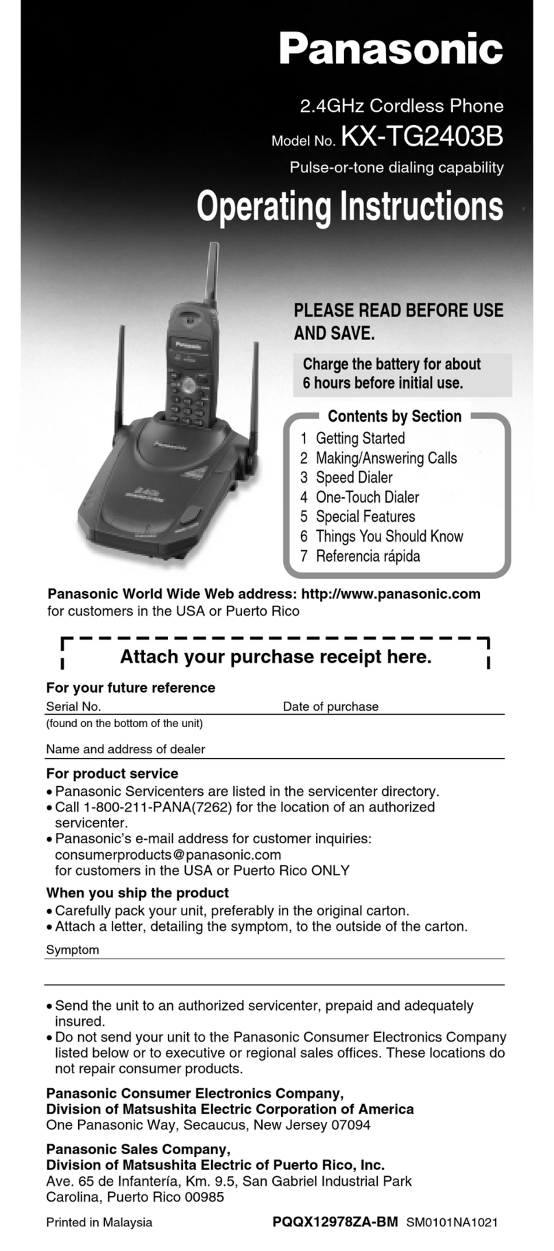 Panasonic KX-TG2403B User manual