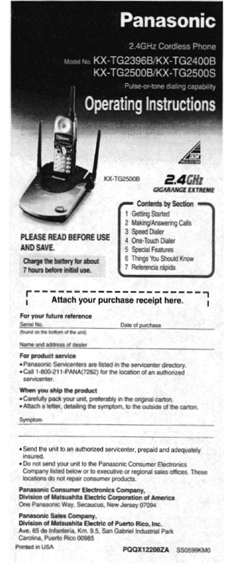 Panasonic KX-TG2396B User manual
