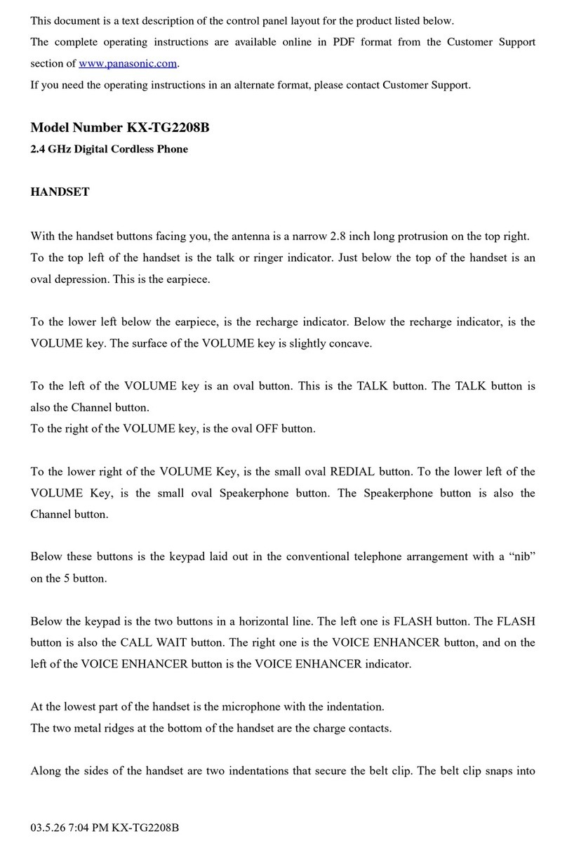 Panasonic KX-TG2208 Operating and installation instructions
