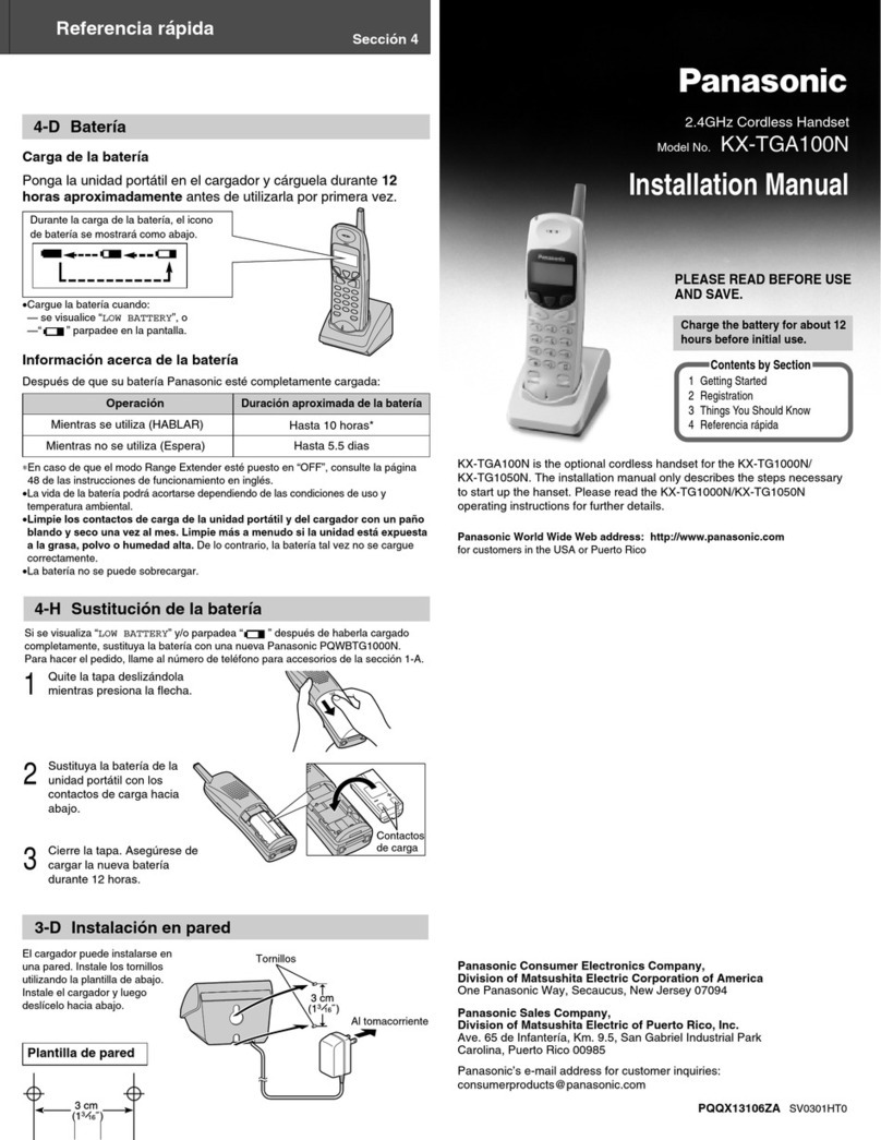 Panasonic KX-TG1000N - 2.4GHz Cordless Phone installation manual