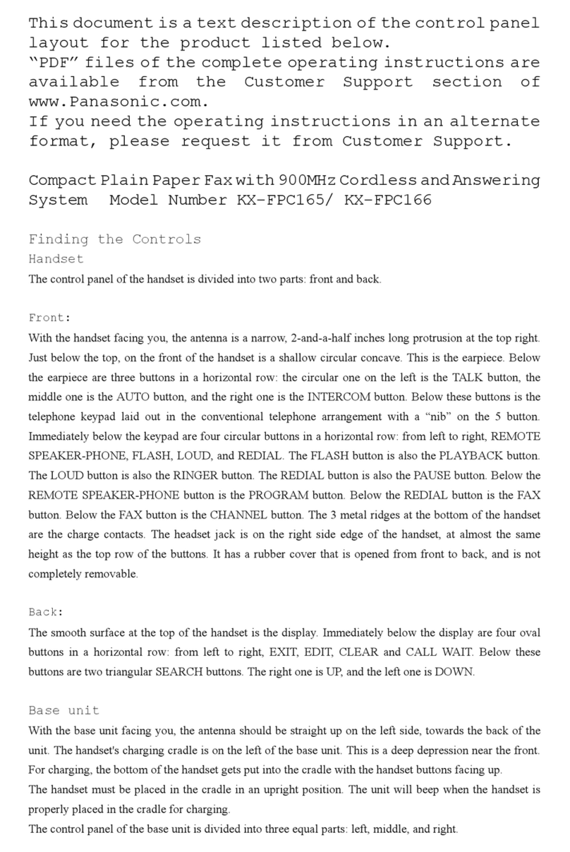 Panasonic KX-FPC165 controls layout