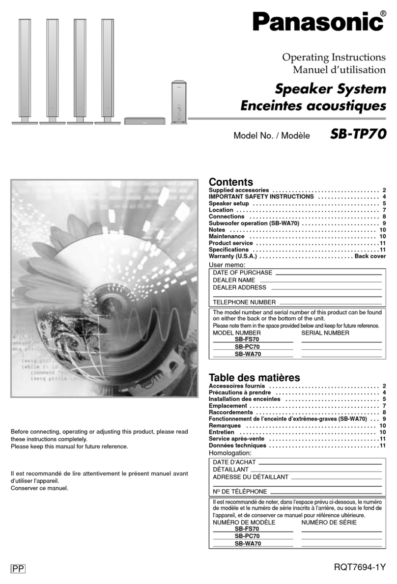 Panasonic SBTP70 - SPEAKER SYSTEM User manual