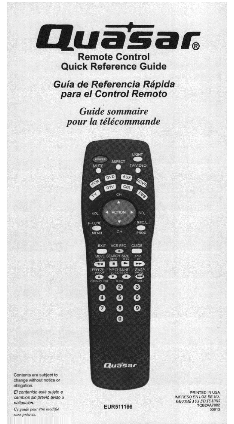 Quasar EUR511166 Quick reference guide