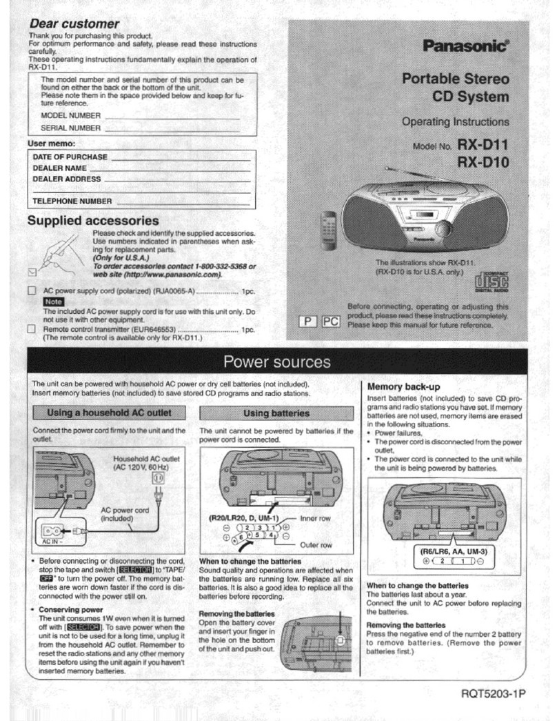 Panasonic RXD10 - RADIO CASSETTE W/CD operating instructions