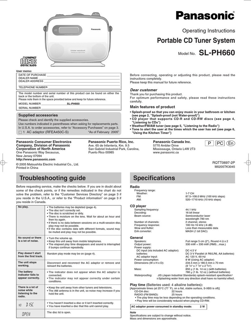 Panasonic SLPH660 - PORT. CD PLAYER User manual