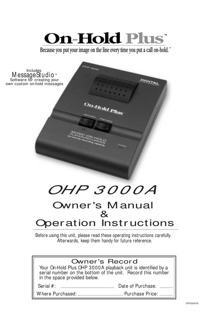 On-Hold Plus OHP-3000A Owner's manual & operating instructions On-Hold Plus OHP-3000A Owner's manual & operating instructions