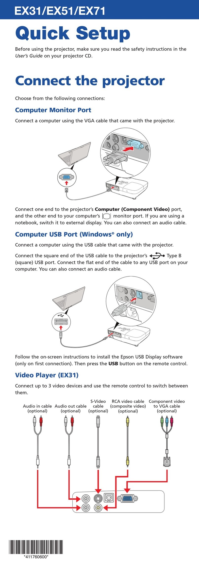 Epson EX31 Specification sheet