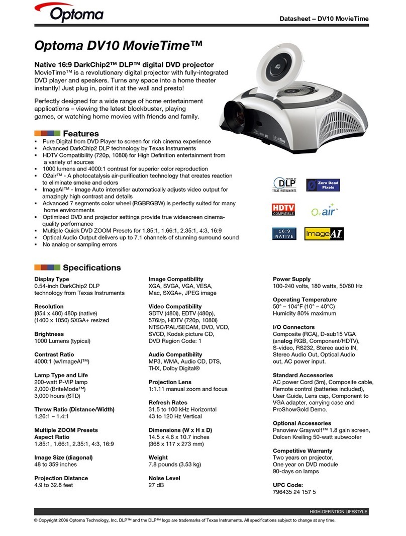 Optoma DV10 MovieTime Specifications