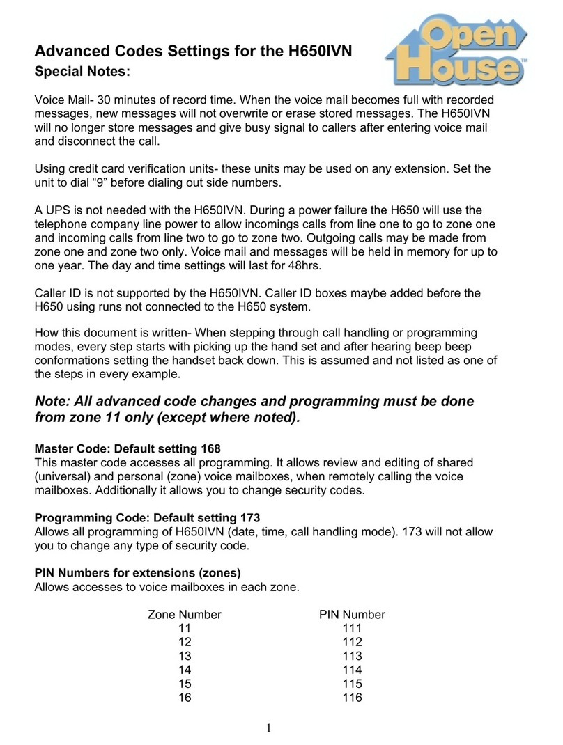 Open House H650.1 Code setting guide