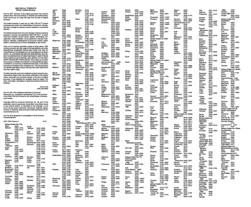 One Forall URC-7200 Use and maintenance manual
